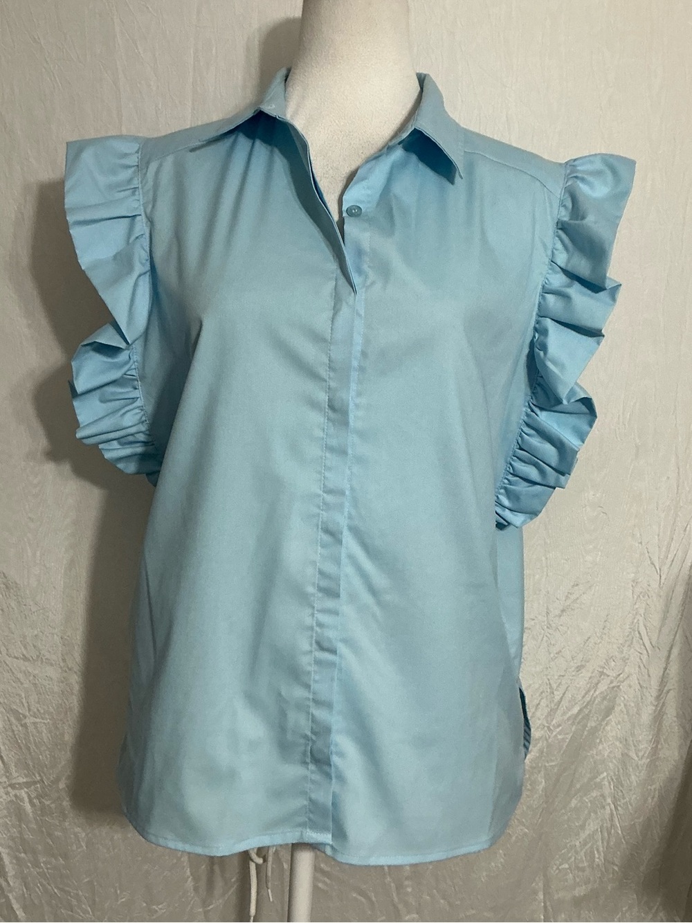 Light Blue Ruffle Sleeve Blouse